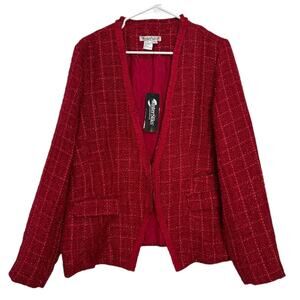 NWT WinterSilks red silk Multi Woven tweed collarless blazer coat size XL